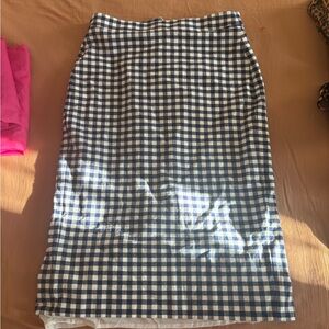 J. Crew Navy and White Gingham Midi Skirt